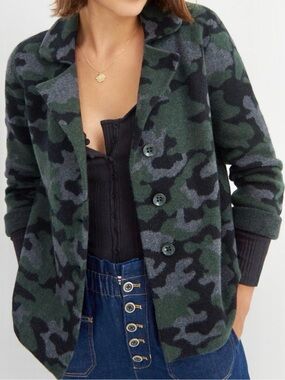 Anthropologie Field Flower Barbara Camo Wool Sweater Blazer